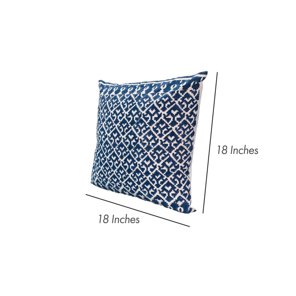 18 x 18 Square Accent Pillow Printed Trellis Pattern Knife Edge Soft Cotton Cover Blue White By The Urban Port UPT-268968