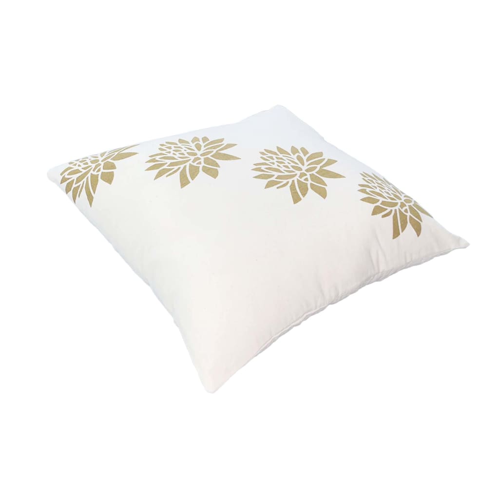 18 x 18 Square Accent Pillow Soft Cotton Cover Printed Lotus Flower Polyester Filler Gold White By The Urban Port UPT-268971