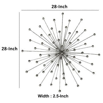 28 Inch Round Iron Sunburst Wall Decor Spokes Ball Accent Silver By The Urban Port UPT-270547