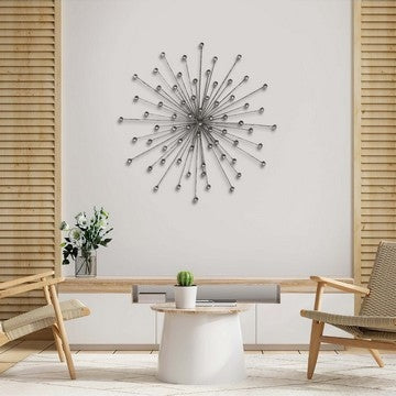 28 Inch Round Iron Sunburst Wall Decor Spokes Ball Accent Silver By The Urban Port UPT-270547