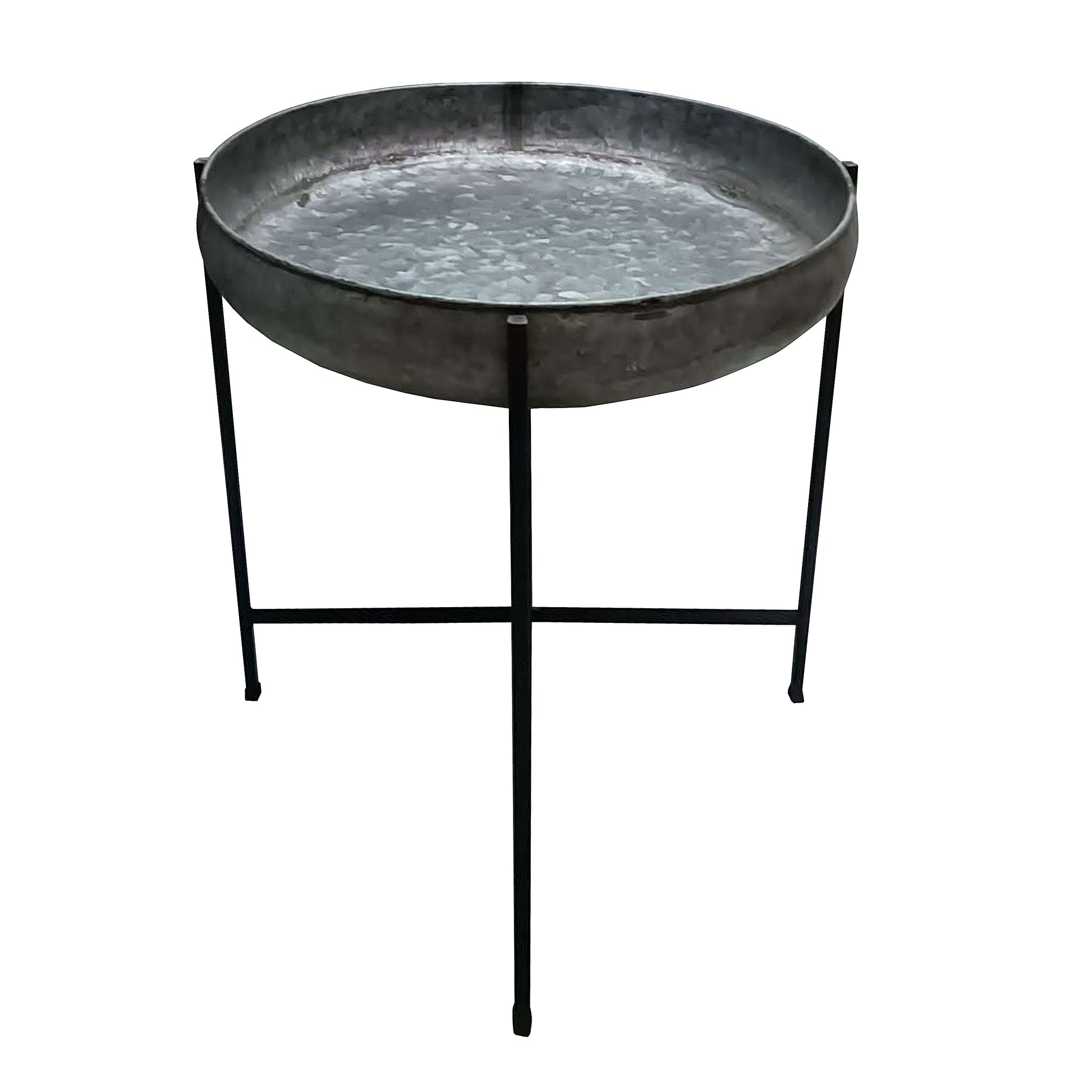 26 Inch Wide Round Tray Planter Galvanized Iron Frame X Shape Base Gray Black By The Urban Port UPT-270549