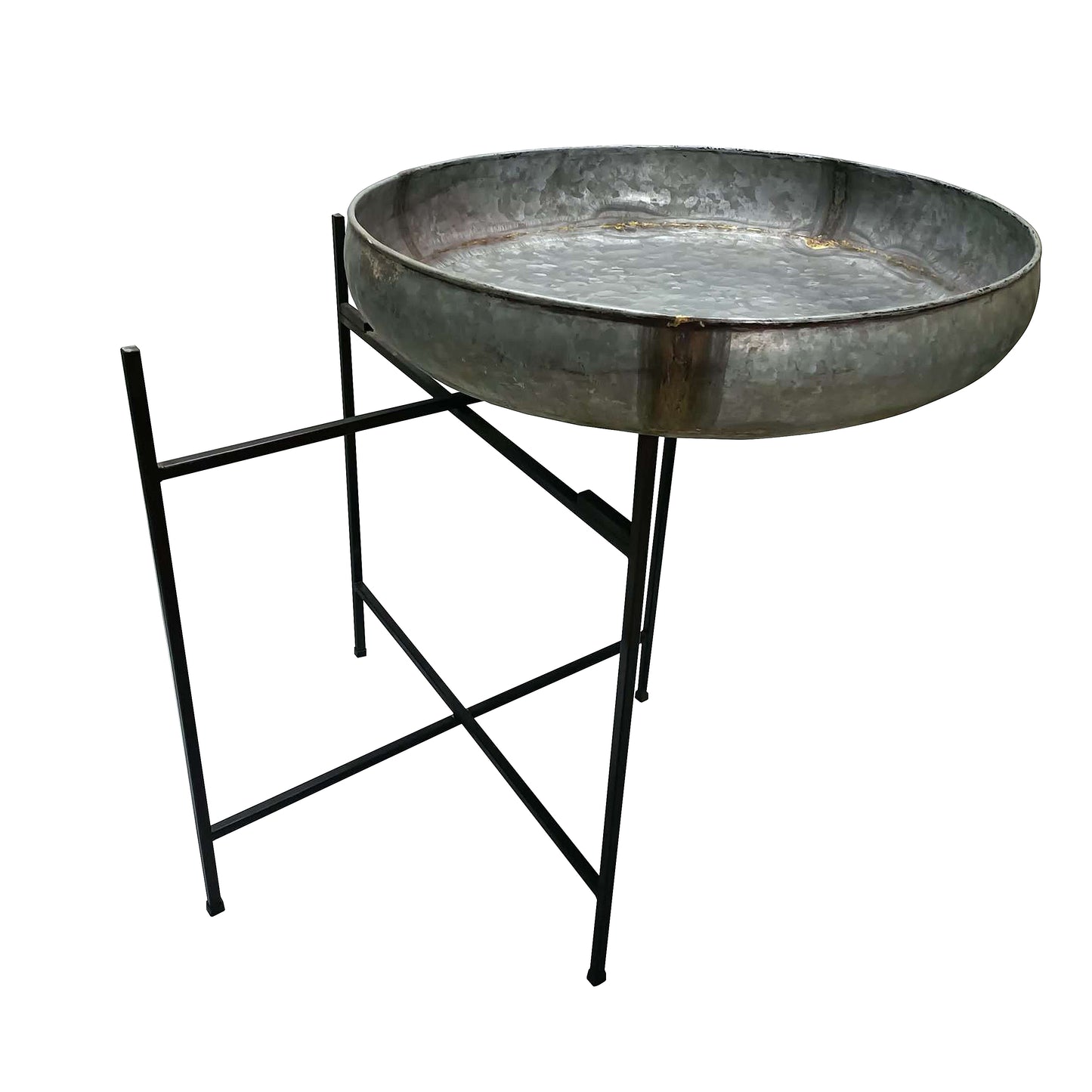 26 Inch Wide Round Tray Planter Galvanized Iron Frame X Shape Base Gray Black By The Urban Port UPT-270549