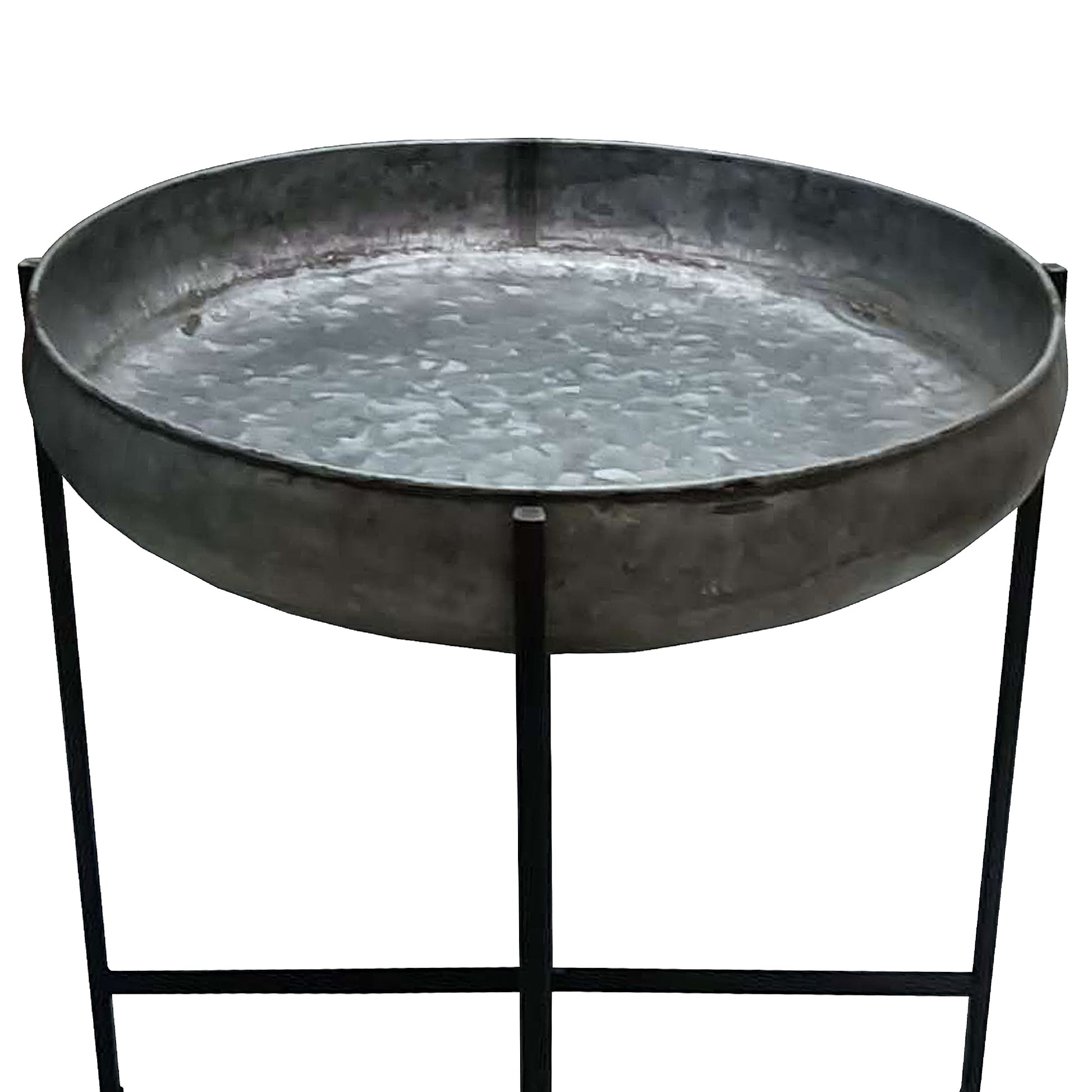 26 Inch Wide Round Tray Planter Galvanized Iron Frame X Shape Base Gray Black By The Urban Port UPT-270549