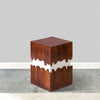 Allen 21 Inch Wooden End Table with Square Top and Dripping Abstract Design Brown and Off White By The Urban Port UPT-270550