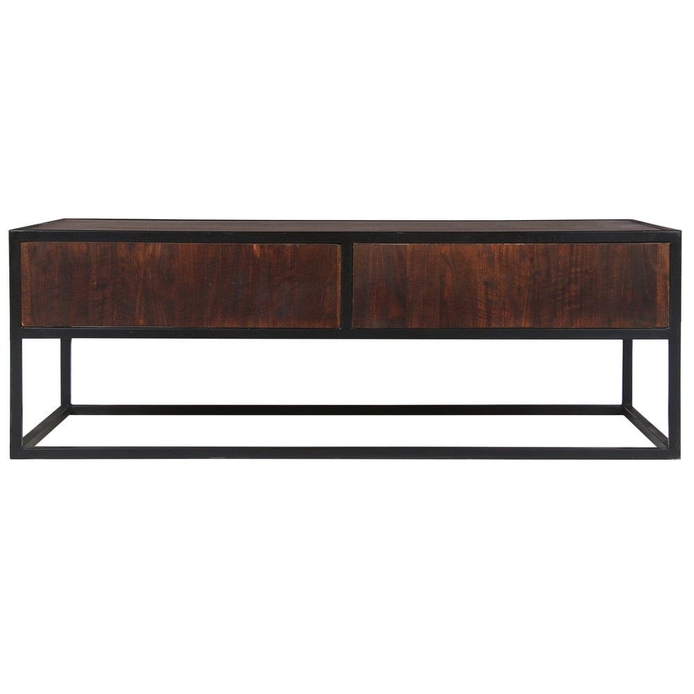 45 Inch Carson Rectangular Mango Wood Coffee Table with Metal Frame and 2 Drawers Brown and Black By The Urban Port UPT-270555