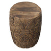 14 Inch Round End Table with Damask Carved Pattern and Wooden Frame Walnut Brown By The Urban Port UPT-270559