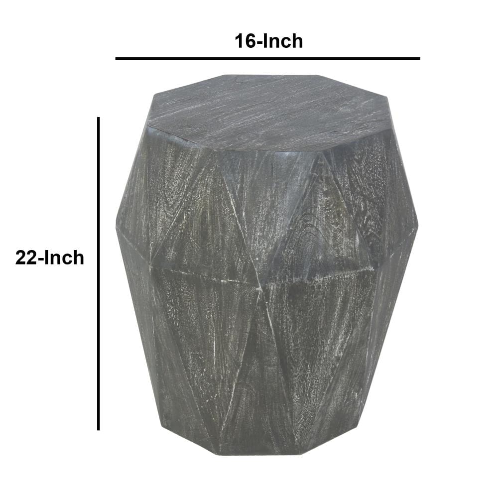 Ashton Faceted End Table with Diamond Pattern and Wooden Frame Gray By The Urban Port UPT-270561