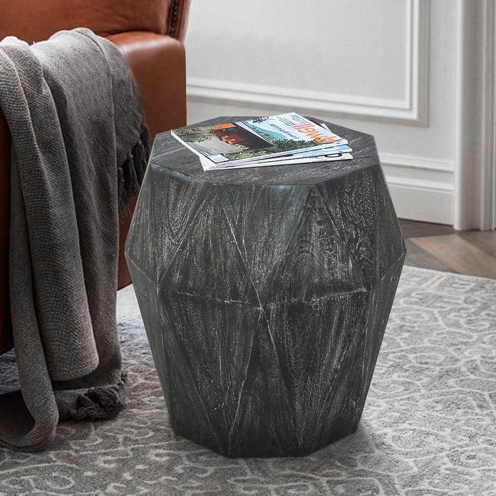 Ashton Faceted End Table with Diamond Pattern and Wooden Frame Gray By The Urban Port UPT-270561