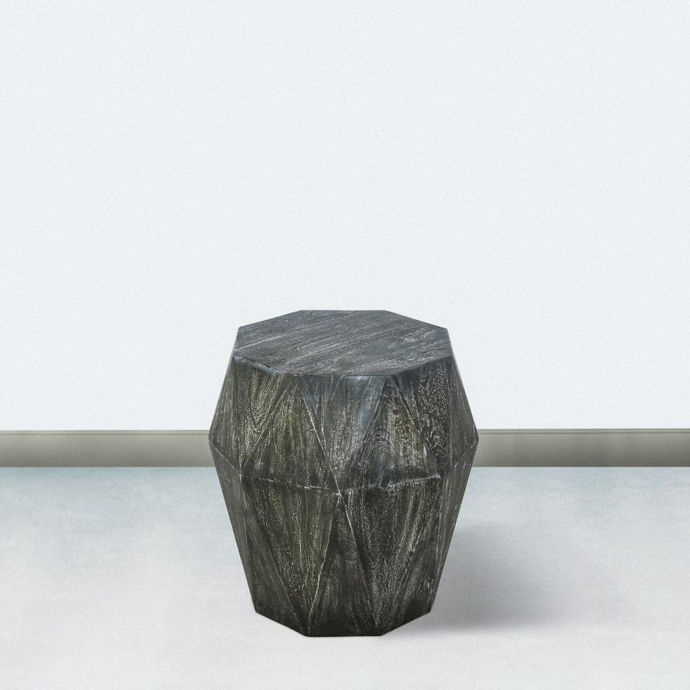 Ashton Faceted End Table with Diamond Pattern and Wooden Frame Gray By The Urban Port UPT-270561