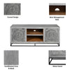 63 Inch Handcrafted TV Media Entertainment Console 2 Medallion Engraved Doors Sandblasted Gray Mango Wood Black Iron Stand By The Urban Port