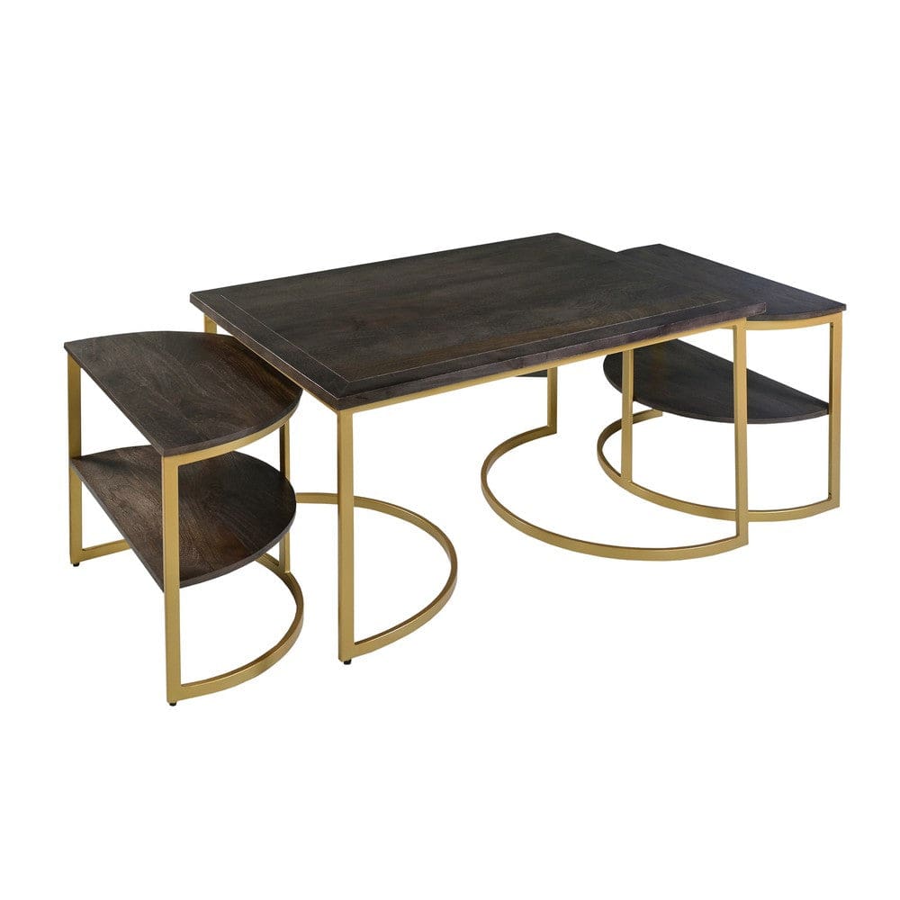 38 inch Rectangle Metal Nesting Coffee Table - 3 pcs set Black and Gold By The Urban Port UPT-271297