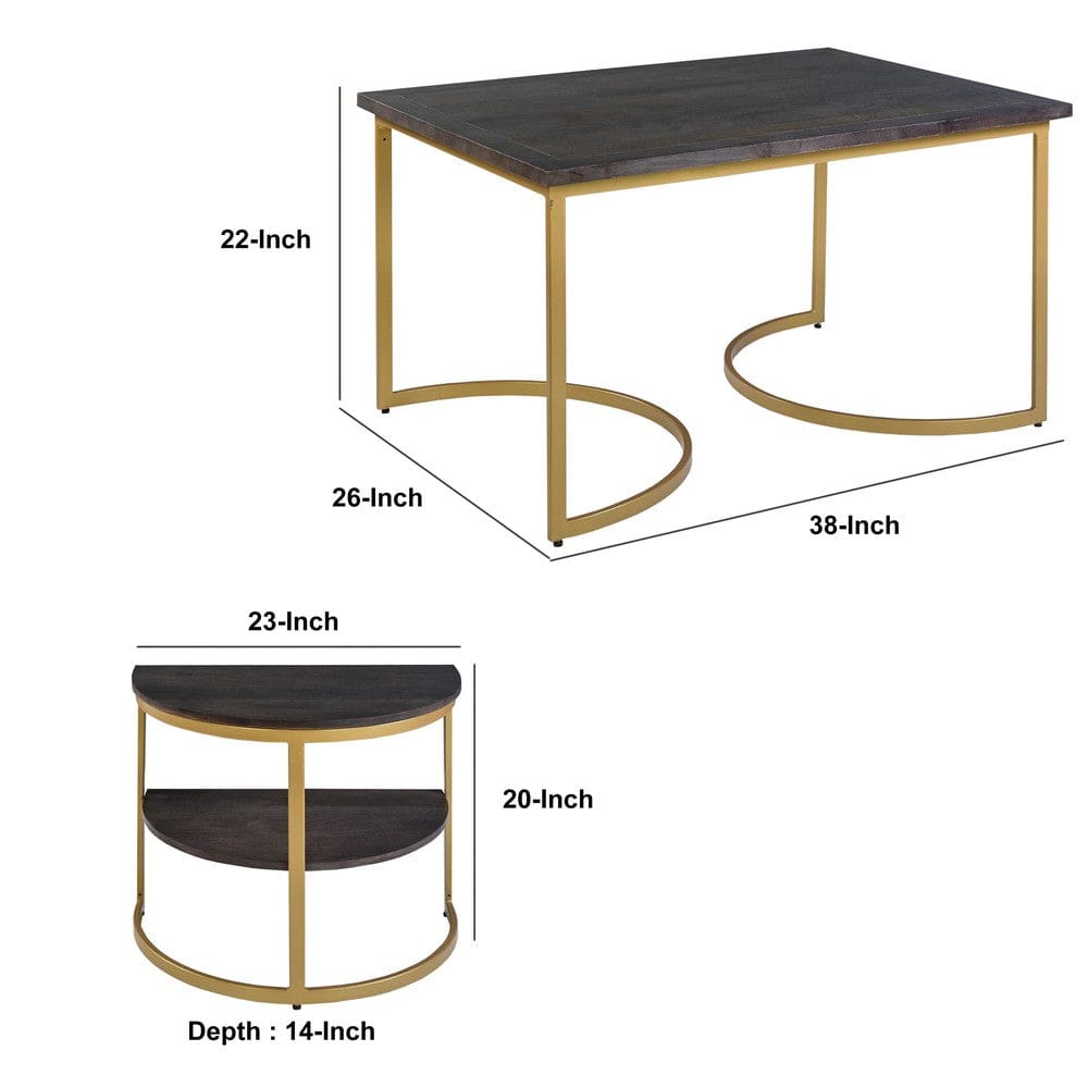 38 inch Rectangle Metal Nesting Coffee Table - 3 pcs set Black and Gold By The Urban Port UPT-271297