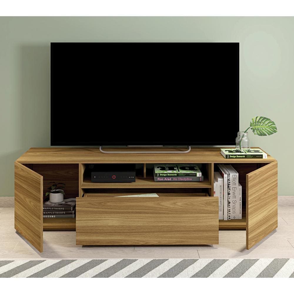 70.86 Inch Wooden TV Stand with 2 Doors and 1 Drawer Natural Brown By The Urban Port UPT-271303