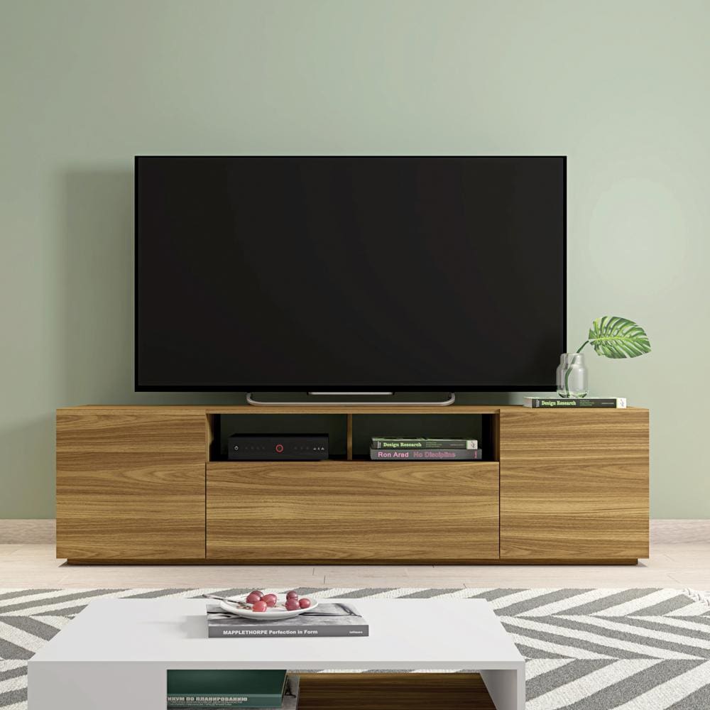 70.86 Inch Wooden TV Stand with 2 Doors and 1 Drawer, Natural Brown By The Urban Port