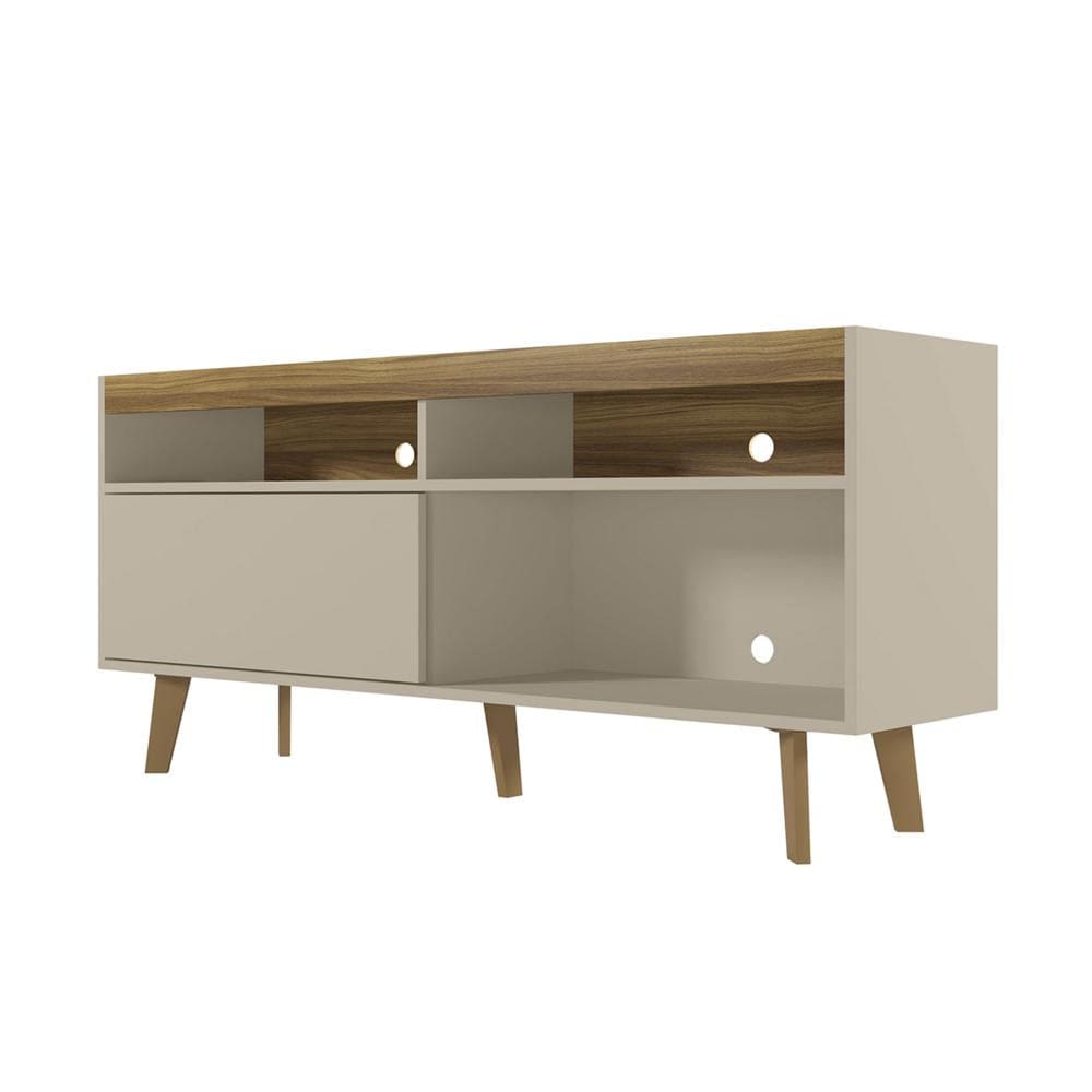 54 Inch Wooden TV Stand with 1 Door and 2 Compartments Brown and Off White By The Urban Port UPT-271304