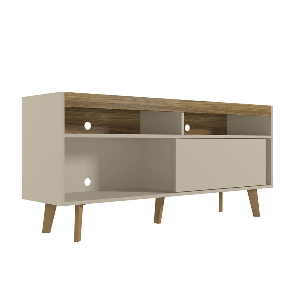 54 Inch Wooden TV Stand with 1 Door and 2 Compartments Brown and Off White By The Urban Port UPT-271304