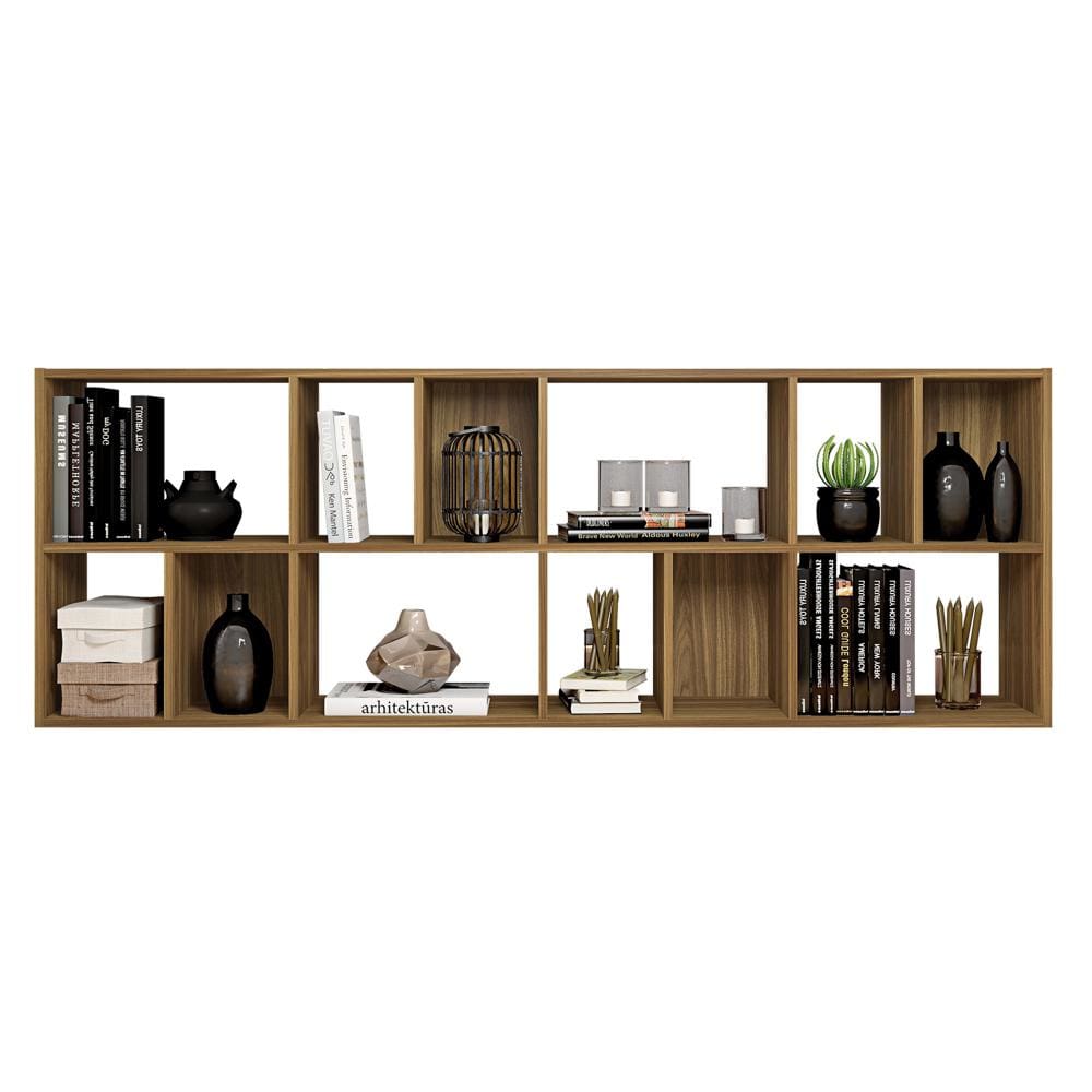 Valerie 70 Inch Wooden Bookcase with 10 Shelves and Grains Honey Brown By The Urban Port UPT-271308