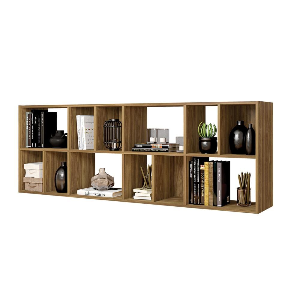 Valerie 70 Inch Wooden Bookcase with 10 Shelves and Grains Honey Brown By The Urban Port UPT-271308