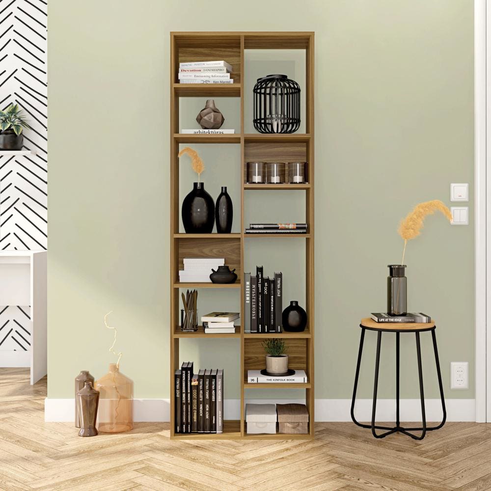 Valerie 70 Inch Wooden Bookcase with 10 Shelves and Grains Honey Brown By The Urban Port UPT-271308