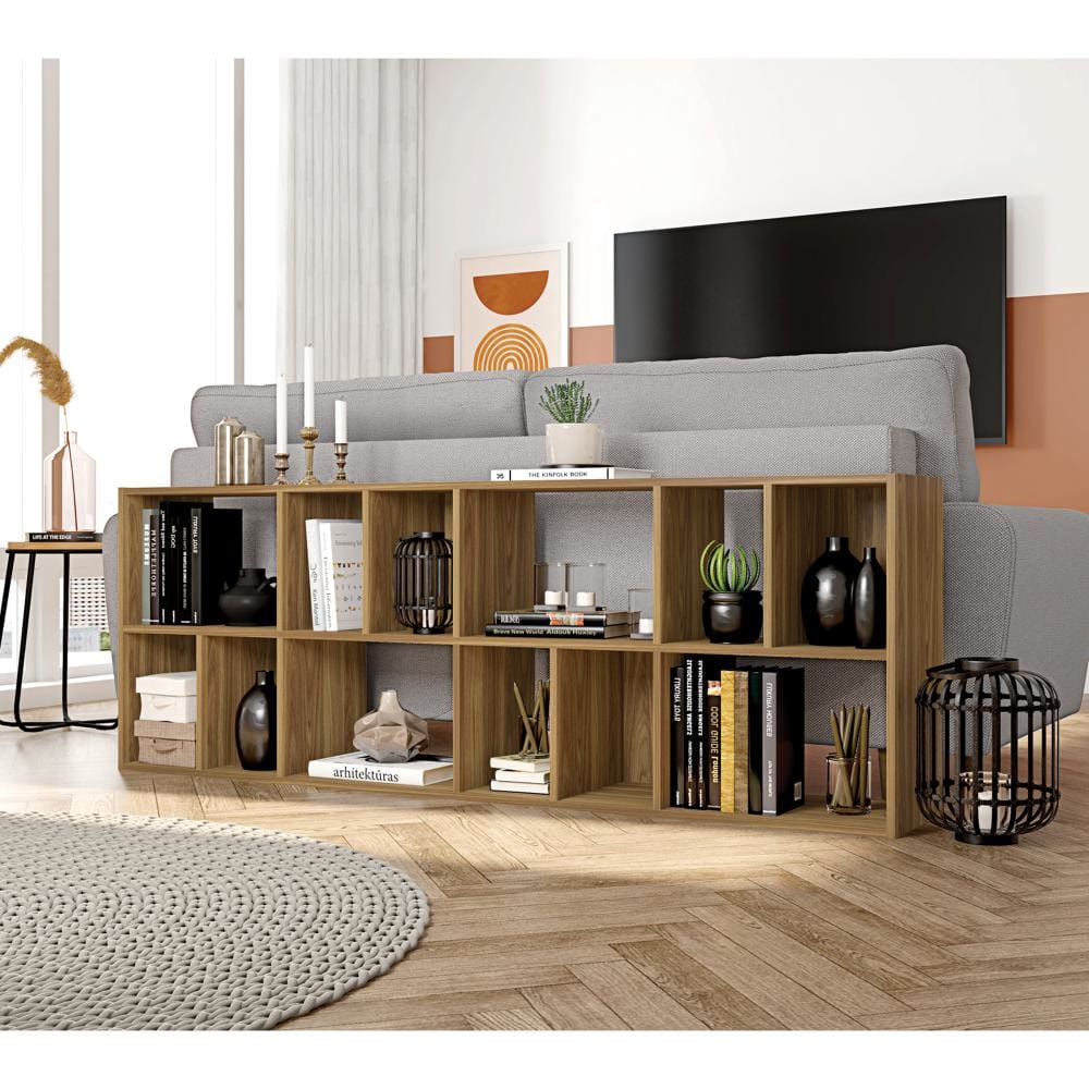 Valerie 70 Inch Wooden Bookcase with 10 Shelves and Grains Honey Brown By The Urban Port UPT-271308