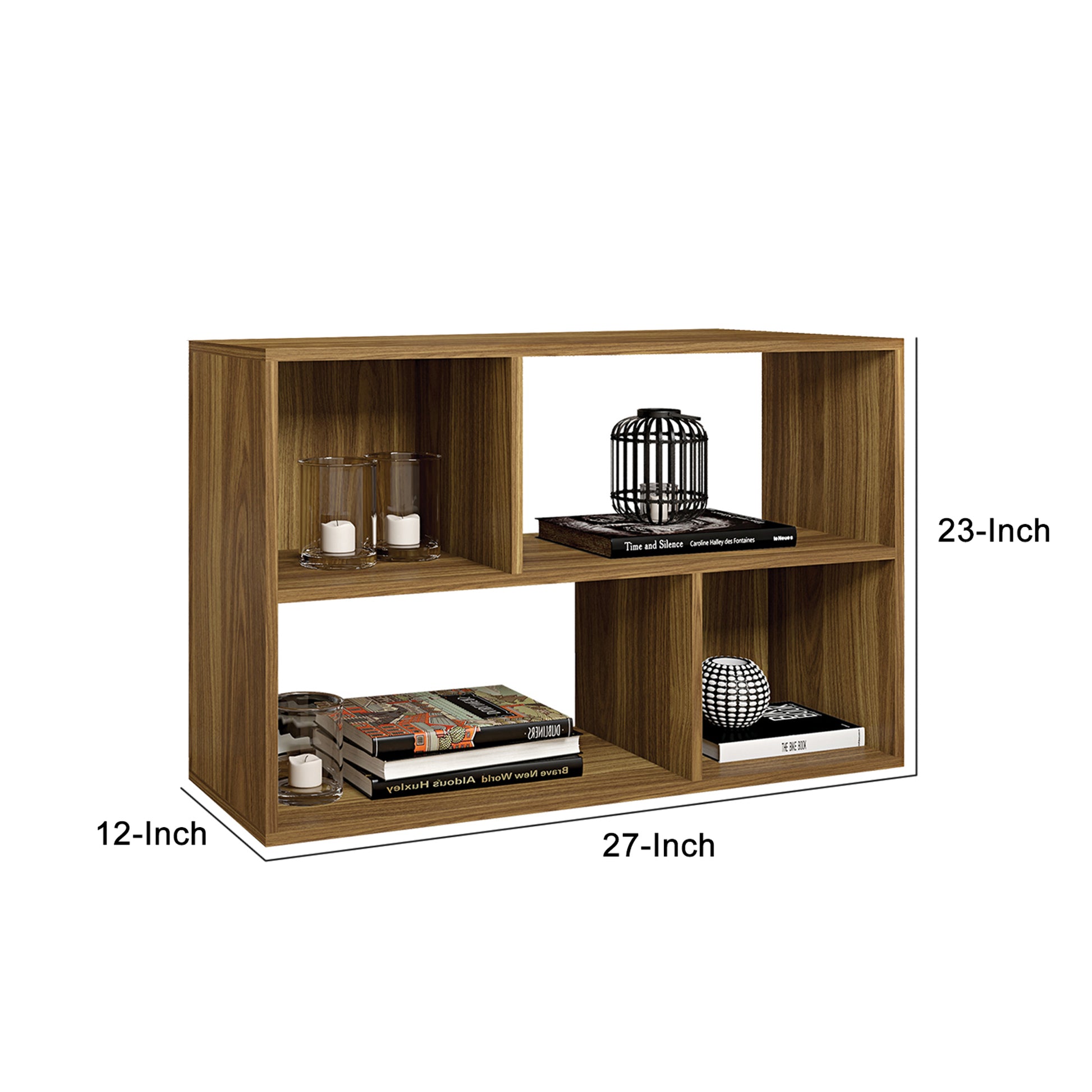 Valerie 23 Inch Wooden Bookcase with 4 Compartments and Grains Honey Brown By The Urban Port UPT-271309