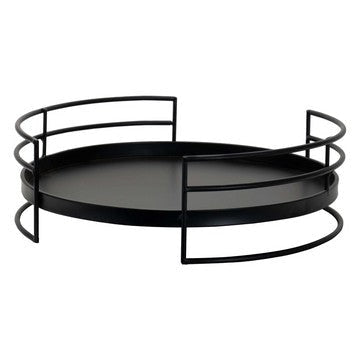 15 Inch Industrial Round Server Tray with Handle Black Iron Frame By The Urban Port UPT-271318