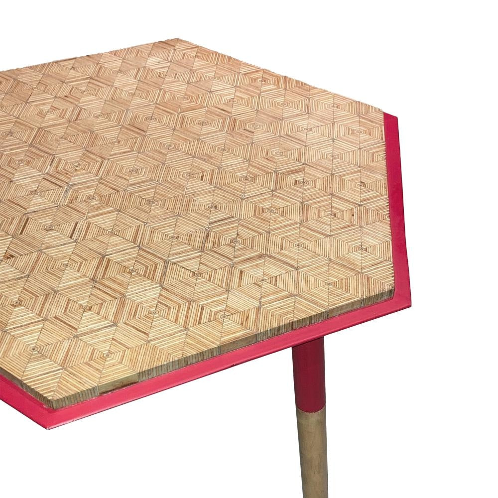 Paige 18 Inch Hexagon Illusion Wood Side Table Brown Red By The Urban Port UPT-272005