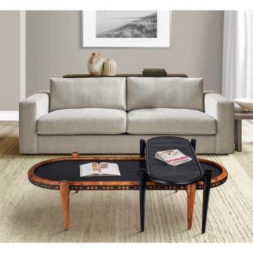 50 39 Inch 2 Piece Oval Acacia Wood and Metal Nesting Coffee Table Set Brown and Black By The Urban Port UPT-272007