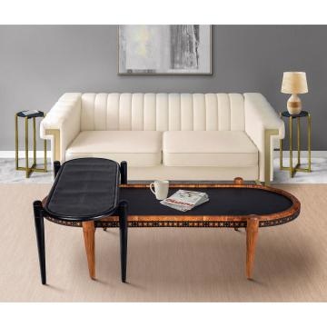 50 39 Inch 2 Piece Oval Acacia Wood and Metal Nesting Coffee Table Set Brown and Black By The Urban Port UPT-272007