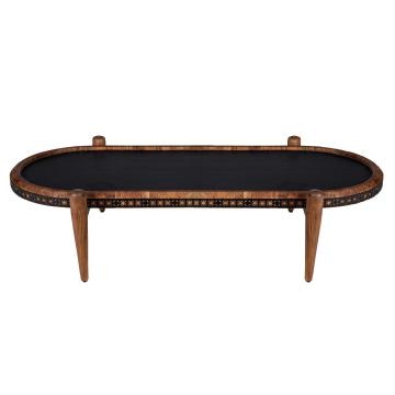 50 39 Inch 2 Piece Oval Acacia Wood and Metal Nesting Coffee Table Set Brown and Black By The Urban Port UPT-272007