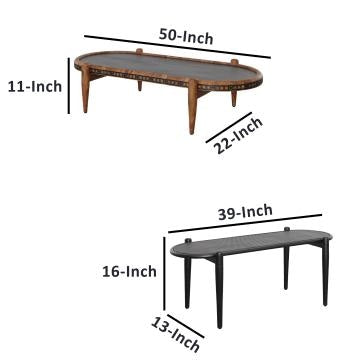 50 39 Inch 2 Piece Oval Acacia Wood and Metal Nesting Coffee Table Set Brown and Black By The Urban Port UPT-272007