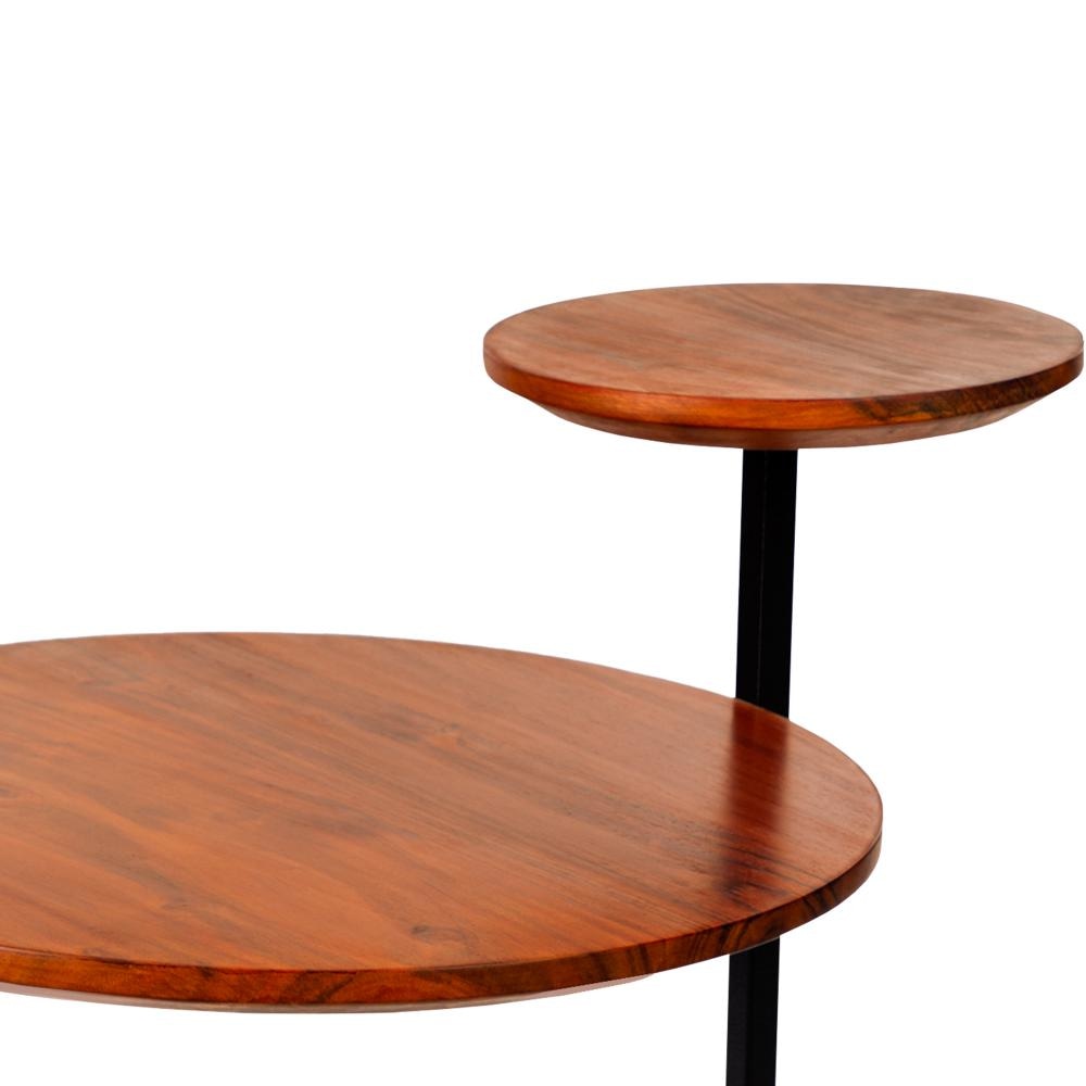 Geo Collection 21 Inch Round Acacia Wood Accent End Table with 2 Tier Tabletops Brown Black By The Urban Port UPT-272012