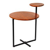 Geo Collection 21 Inch Round Acacia Wood Accent End Table with 2 Tier Tabletops Brown Black By The Urban Port UPT-272012