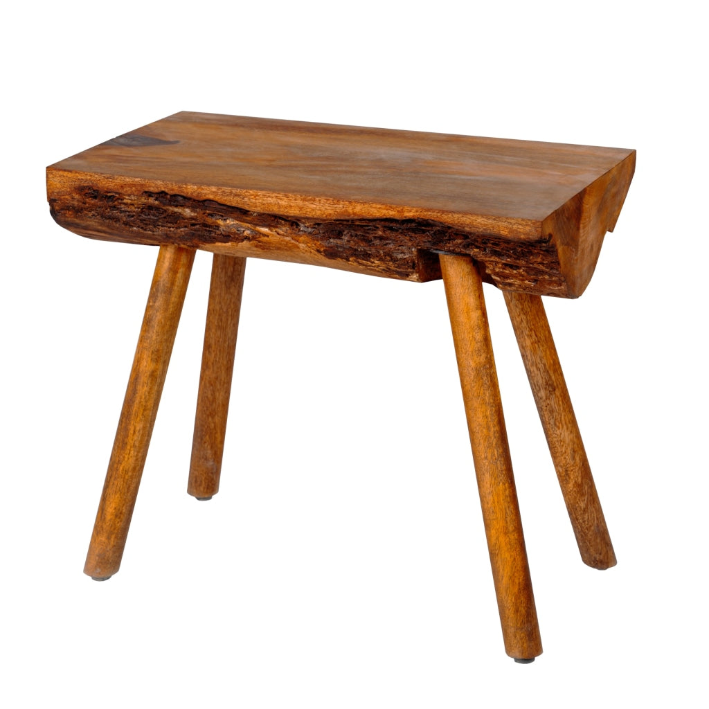 18 Inch Rectangular Mango Wood Accent Side Table with Live Edge Log Top Warm Brown By The Urban Port UPT-272014