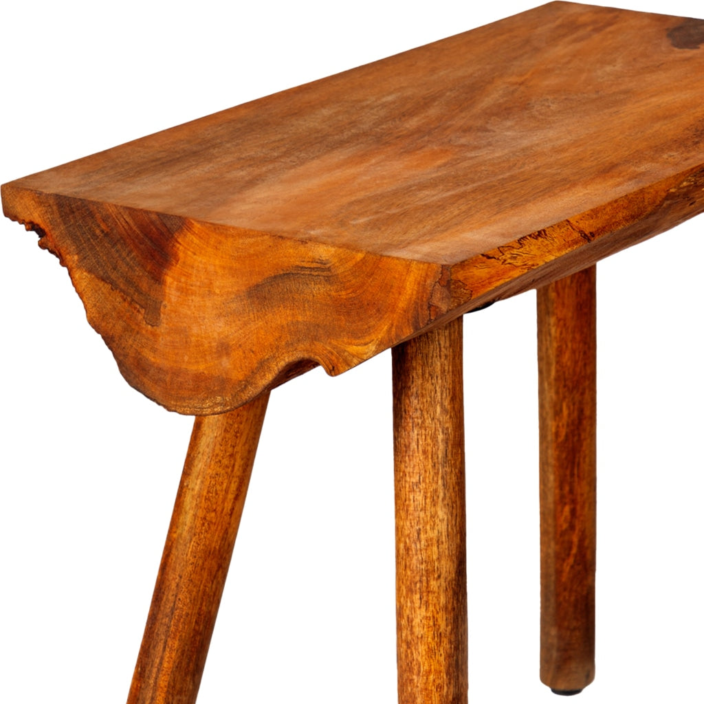 18 Inch Rectangular Mango Wood Accent Side Table with Live Edge Log Top Warm Brown By The Urban Port UPT-272014