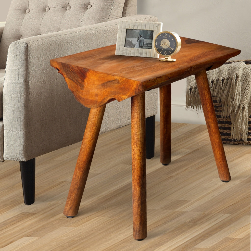 18 Inch Rectangular Mango Wood Accent Side Table with Live Edge Log Top Warm Brown By The Urban Port UPT-272014