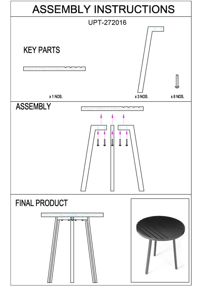 18 Inch Round Mango Wood Side End Table Grooved Design Metal Legs Black By The Urban Port UPT-272016