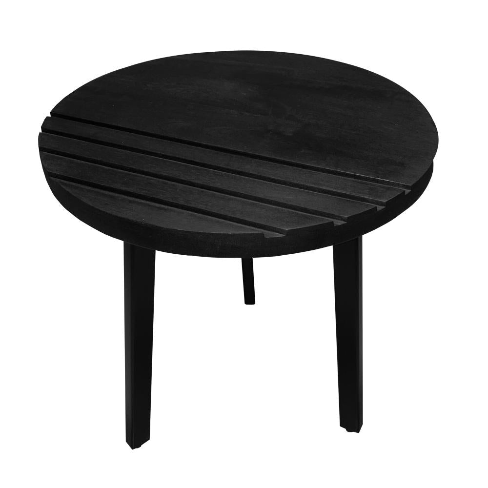 18 Inch Round Mango Wood Side End Table Grooved Design Metal Legs Black By The Urban Port UPT-272016