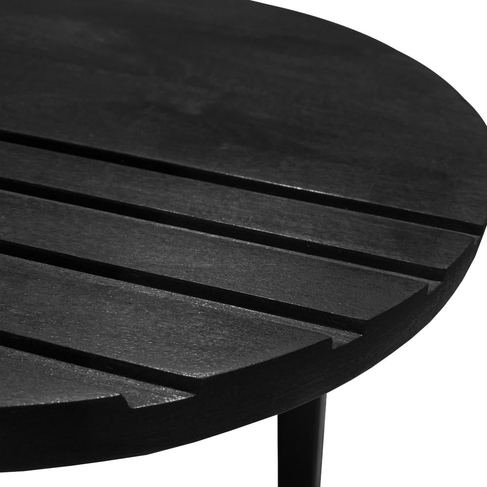 18 Inch Round Mango Wood Side End Table Grooved Design Metal Legs Black By The Urban Port UPT-272016