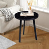 18 Inch Round Mango Wood Side End Table Grooved Design Metal Legs Black By The Urban Port UPT-272016