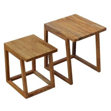 18 15 Inch Rectangular 2 Piece Mango Wood Nesting Side Table Set with Grain Details Brown By The Urban Port UPT-272018