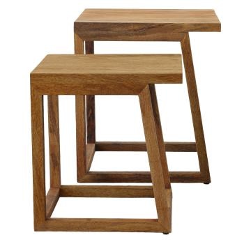 18 15 Inch Rectangular 2 Piece Mango Wood Nesting Side Table Set with Grain Details Brown By The Urban Port UPT-272018