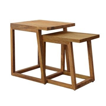 18 15 Inch Rectangular 2 Piece Mango Wood Nesting Side Table Set with Grain Details Brown By The Urban Port UPT-272018