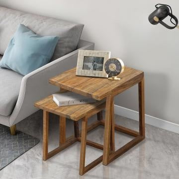 18 15 Inch Rectangular 2 Piece Mango Wood Nesting Side Table Set with Grain Details Brown By The Urban Port UPT-272018