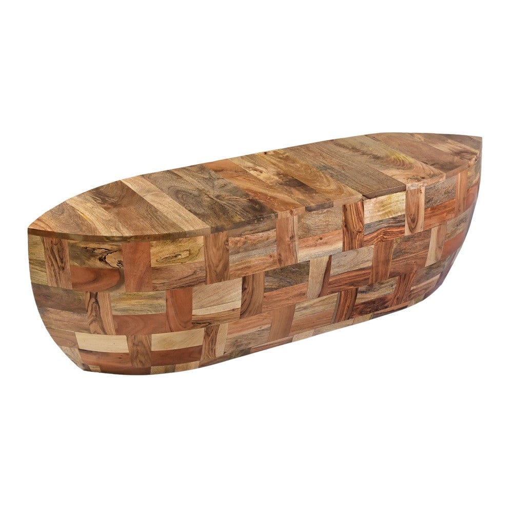 42 Inch Mango Wood Oval Canoe Shape Coffee Table Weathered Brown By The Urban Port UPT-272521