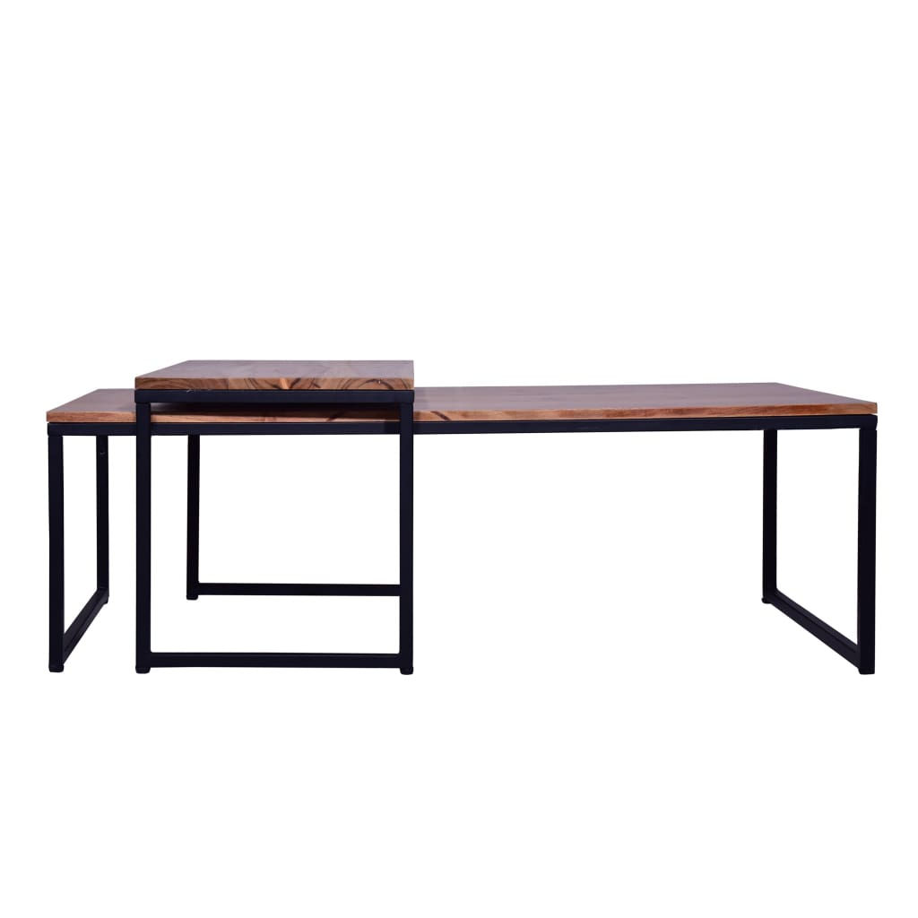 48 27 Inch 2 Piece Rectangular Wood Nesting Coffee and End Table Set Sled Metal Base Brown Black By The Urban Port UPT-272525