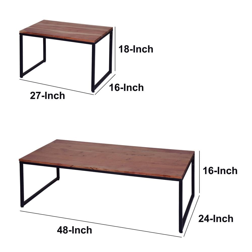 48 27 Inch 2 Piece Rectangular Wood Nesting Coffee and End Table Set Sled Metal Base Brown Black By The Urban Port UPT-272525