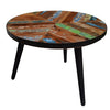 17 Inch Industrial Side Table Reclaimed Wood Round Multi Tone Top Iron Trim Brown Black By The Urban Port UPT-272533