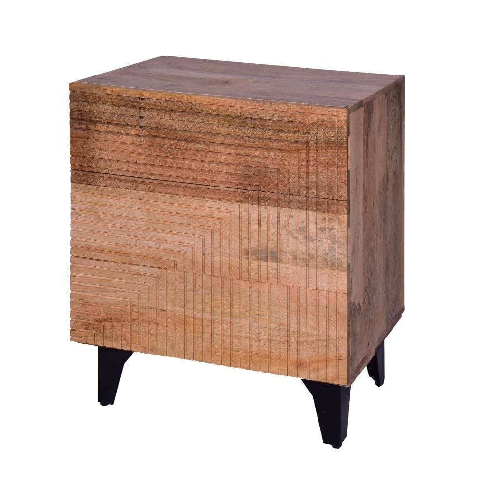 Kai 30.5 Inch Mango Wood Chest Cabinet with 3 Drawers and Embossed Geometric Design Natural Brown By The Urban Port UPT-272534