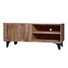 Kai 55 Inch Mango Wood TV Media Console with 2 Doors and Embossed Geometric Design Natural Brown By The Urban Port UPT-272535